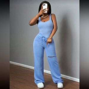 Women's Two Piece Blue Set Tank and Sweat pants - New
